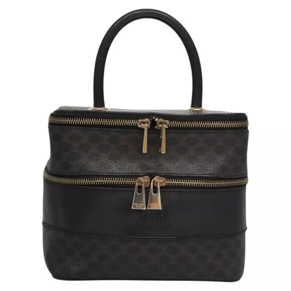 CELINE Macadam Canvas Hand Bag PVC Leather Black Auth 115340 - Picture 1 of 15